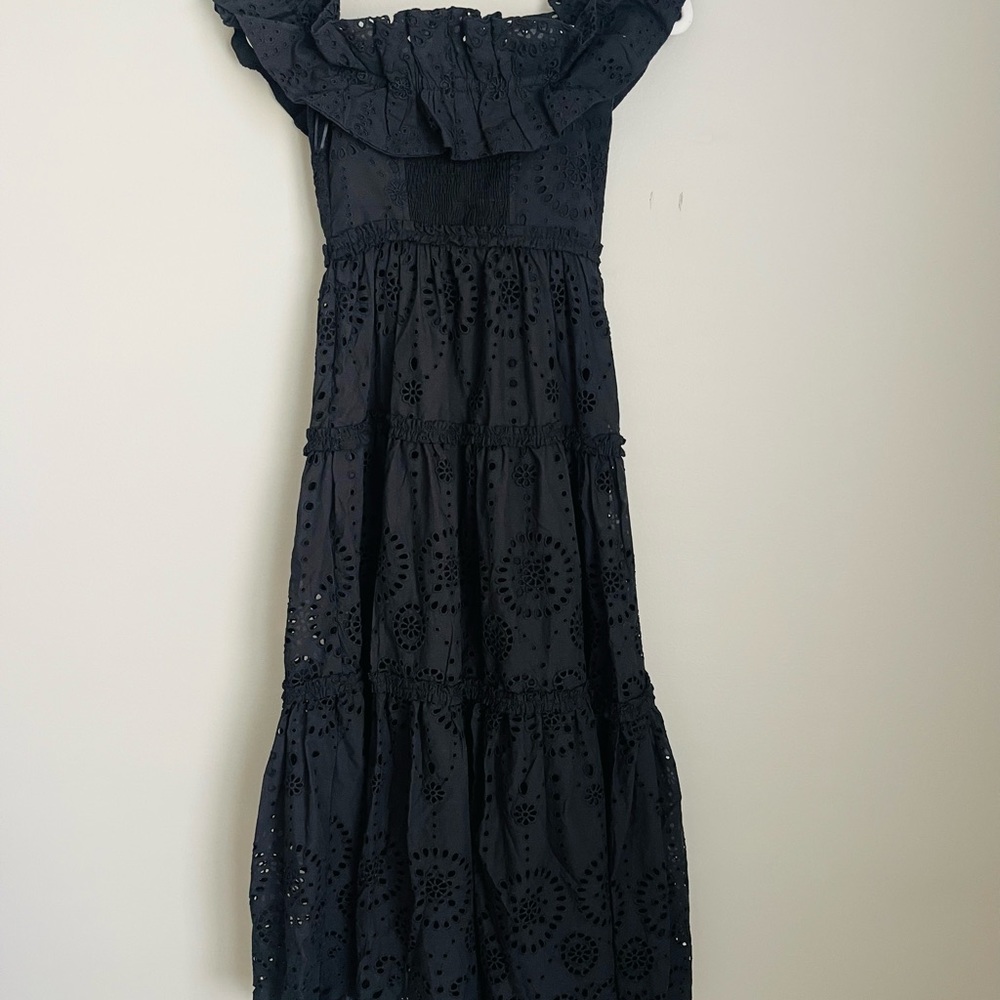 ZARA EMBROIDERED MIDI DRESS BLACK SIZE XS - Picture 5 of 5
